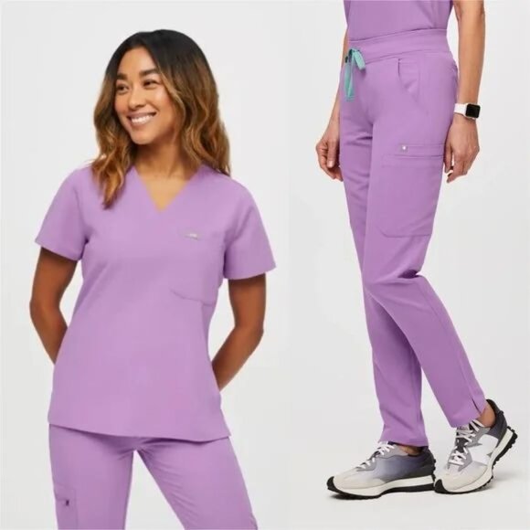 Figs Women's Scrub Set Catarina Top Yola Pants in Lilac Dawn Purple - Picture 1 of 14
